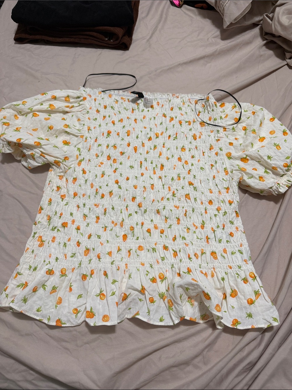 H&M Women White Smocked Skirt with Orange Floral Print